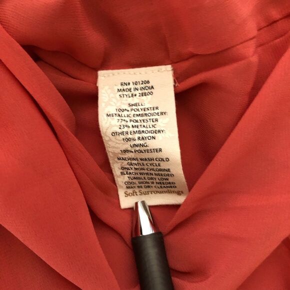 Soft Surroundings Embroidered Peasant Top - Color Brick Size Medium - Picture 9 of 12